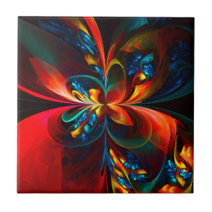 Modern Floral Abstract Art Orange Blue Pattern #14 Ceramic Tile