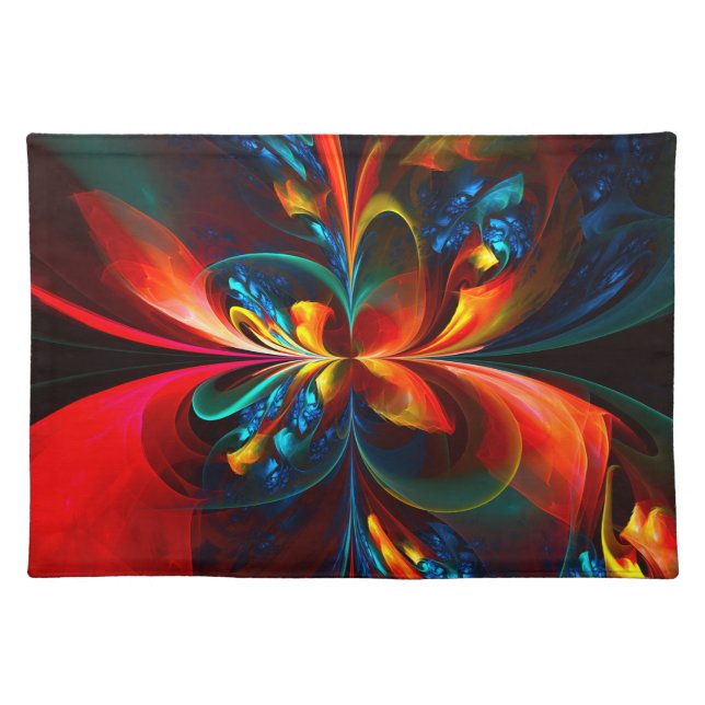 Modern Floral Abstract Art Orange Blue Pattern #14 Cloth Placemat (Front)