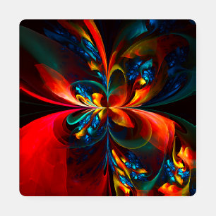 Modern Floral Abstract Art Orange Blue Pattern #14 Coaster Set