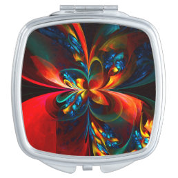 Modern Floral Abstract Art Orange Blue Pattern #14 Compact Mirror