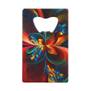Modern Floral Abstract Art Orange Blue Pattern #14 Credit Card Bottle Opener