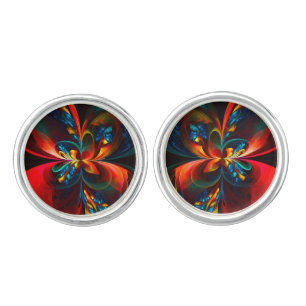 Modern Floral Abstract Art Orange Blue Pattern #14 Cufflinks