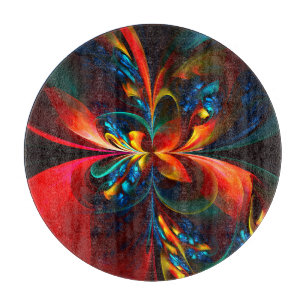 Modern Floral Abstract Art Orange Blue Pattern #14 Cutting Board