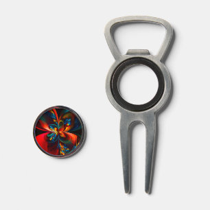 Modern Floral Abstract Art Orange Blue Pattern #14 Divot Tool