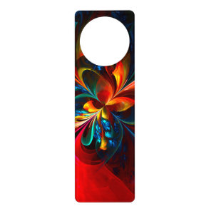 Modern Floral Abstract Art Orange Blue Pattern #14 Door Hanger