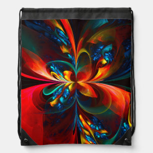 Modern Floral Abstract Art Orange Blue Pattern #14 Drawstring Bag