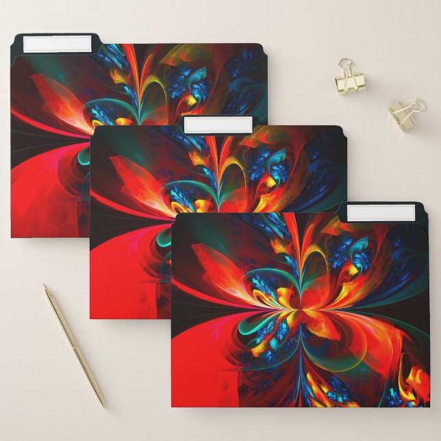 Modern Floral Abstract Art Orange Blue Pattern #14 File Folder (Set)