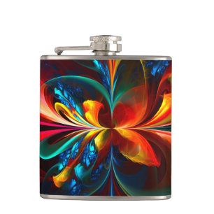 Modern Floral Abstract Art Orange Blue Pattern #14 Flask