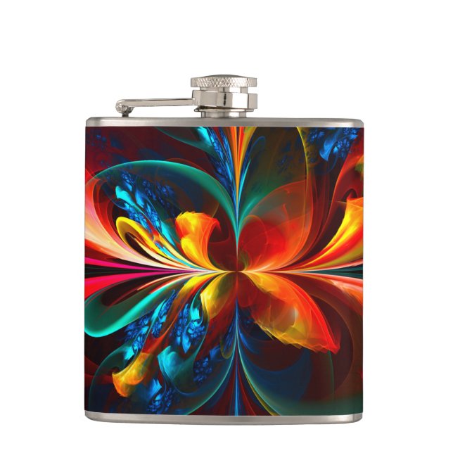 Modern Floral Abstract Art Orange Blue Pattern #14 Flask (Front)