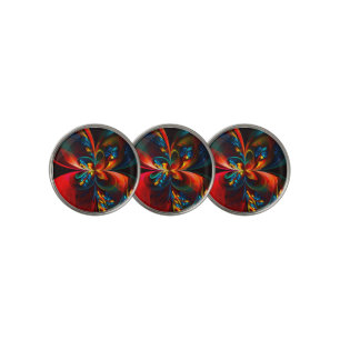 Modern Floral Abstract Art Orange Blue Pattern #14 Golf Ball Marker