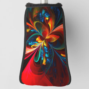 Modern Floral Abstract Art Orange Blue Pattern #14 Golf Head Cover
