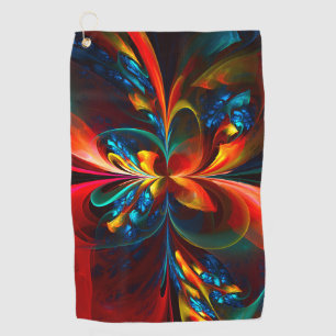Modern Floral Abstract Art Orange Blue Pattern #14 Golf Towel