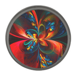 Modern Floral Abstract Art Orange Blue Pattern #14 Gunmetal Finish Lapel Pin