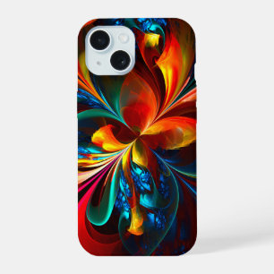 Modern Floral Abstract Art Orange Blue Pattern #14 iPhone 15 Case