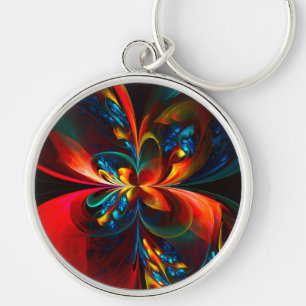 Modern Floral Abstract Art Orange Blue Pattern #14 Keychain