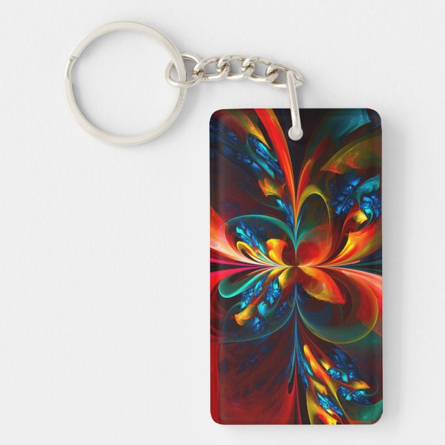 Modern Floral Abstract Art Orange Blue Pattern #14 Keychain (Front)