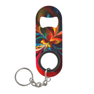 Modern Floral Abstract Art Orange Blue Pattern #14 Keychain Bottle Opener