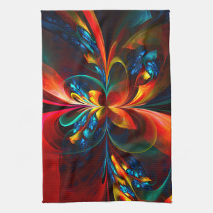 Modern Floral Abstract Art Orange Blue Pattern #14 Kitchen Towel