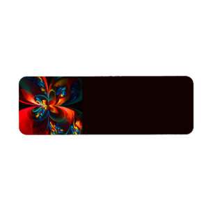 Modern Floral Abstract Art Orange Blue Pattern #14 Label
