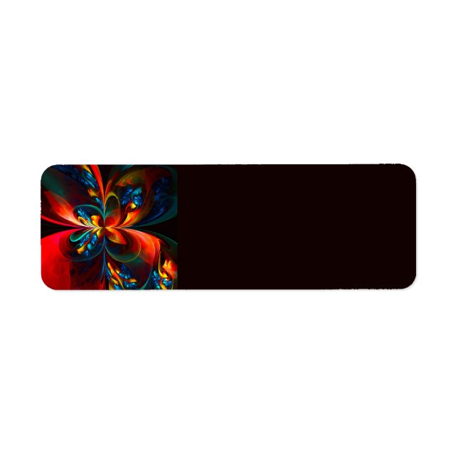 Modern Floral Abstract Art Orange Blue Pattern #14 Label (Front)