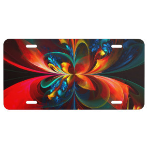 Modern Floral Abstract Art Orange Blue Pattern #14 License Plate