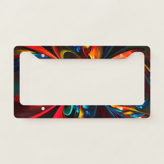 Modern Floral Abstract Art Orange Blue Pattern #14 License Plate Frame (Front)
