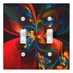 Modern Floral Abstract Art Orange Blue Pattern #14 Light Switch Cover