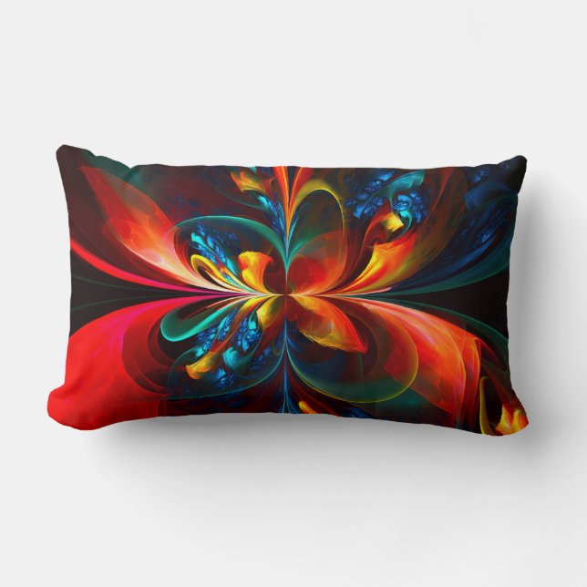 Modern Floral Abstract Art Orange Blue Pattern #14 Lumbar Pillow (Front)