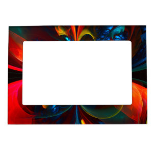 Modern Floral Abstract Art Orange Blue Pattern #14 Magnetic Frame