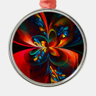 Modern Floral Abstract Art Orange Blue Pattern #14 Metal Ornament