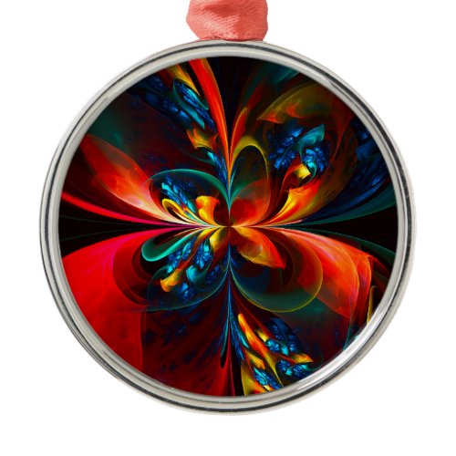 Modern Floral Abstract Art Orange Blue Pattern #14 Metal Ornament