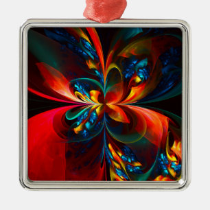 Modern Floral Abstract Art Orange Blue Pattern #14 Metal Ornament