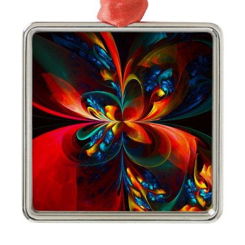 Modern Floral Abstract Art Orange Blue Pattern #14 Metal Ornament