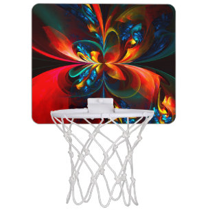 Modern Floral Abstract Art Orange Blue Pattern #14 Mini Basketball Hoop