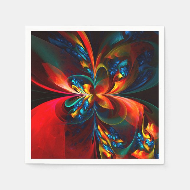 Modern Floral Abstract Art Orange Blue Pattern #14 Napkins (Front)