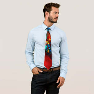 Modern Floral Abstract Art Orange Blue Pattern #14 Neck Tie