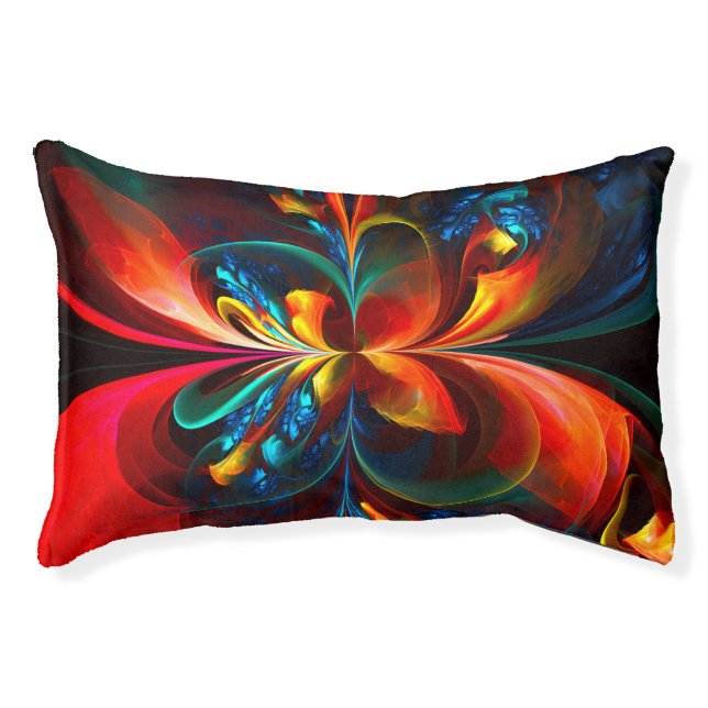 Modern Floral Abstract Art Orange Blue Pattern #14 Pet Bed (Front)