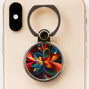 Modern Floral Abstract Art Orange Blue Pattern #14 Phone Ring Stand