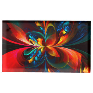 Modern Floral Abstract Art Orange Blue Pattern #14 Place Card Holder