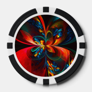 Modern Floral Abstract Art Orange Blue Pattern #14 Poker Chips