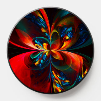 Modern Floral Abstract Art Orange Blue Pattern #14 PopSocket