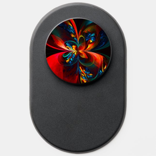 Modern Floral Abstract Art Orange Blue Pattern #14 PopSocket (Popsocket)