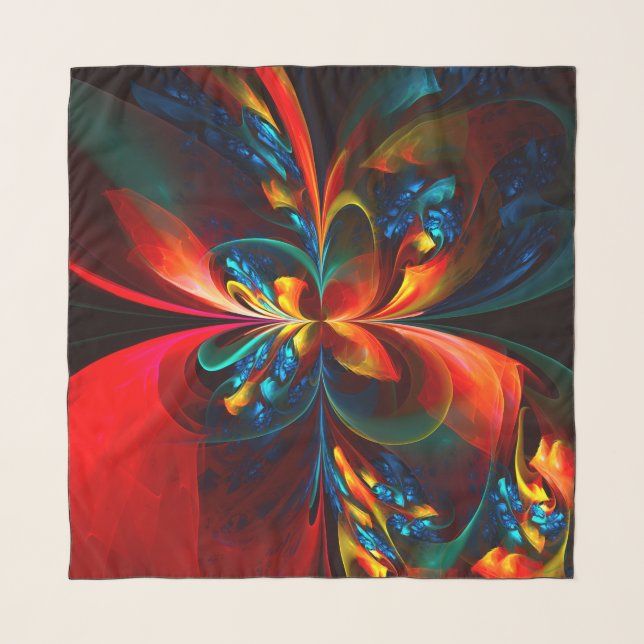 Modern Floral Abstract Art Orange Blue Pattern #14 Scarf (Front)