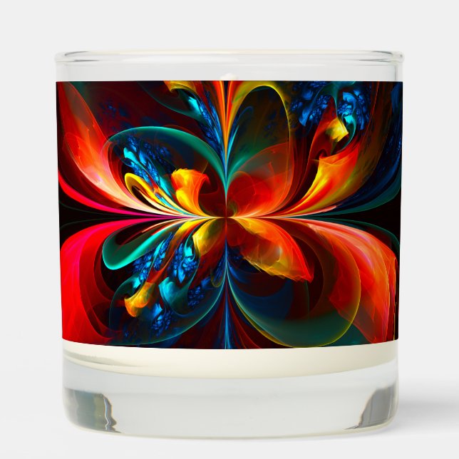 Modern Floral Abstract Art Orange Blue Pattern #14 Scented Candle (Front)