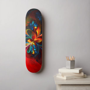 Modern Floral Abstract Art Orange Blue Pattern #14 Skateboard