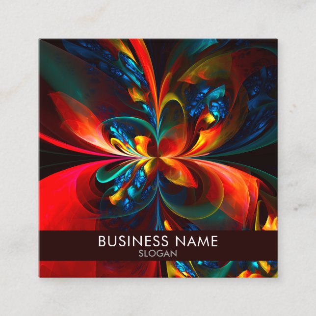 Modern Floral Abstract Art Orange Blue Pattern #14 Square Business Card (Front)
