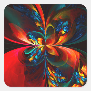 Modern Floral Abstract Art Orange Blue Pattern #14 Square Sticker