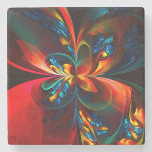 Modern Floral Abstract Art Orange Blue Pattern #14 Stone Coaster