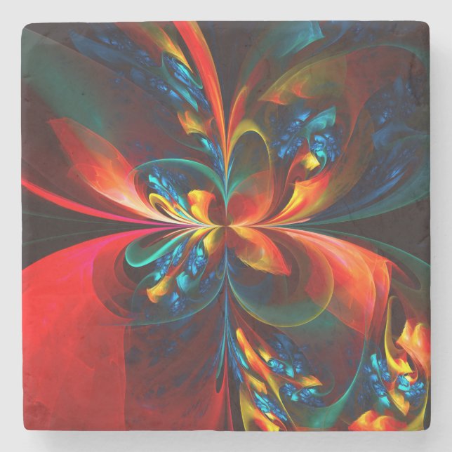 Modern Floral Abstract Art Orange Blue Pattern #14 Stone Coaster (Front)