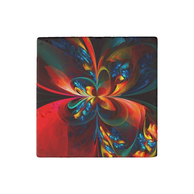 Modern Floral Abstract Art Orange Blue Pattern #14 Stone Magnet (Front)